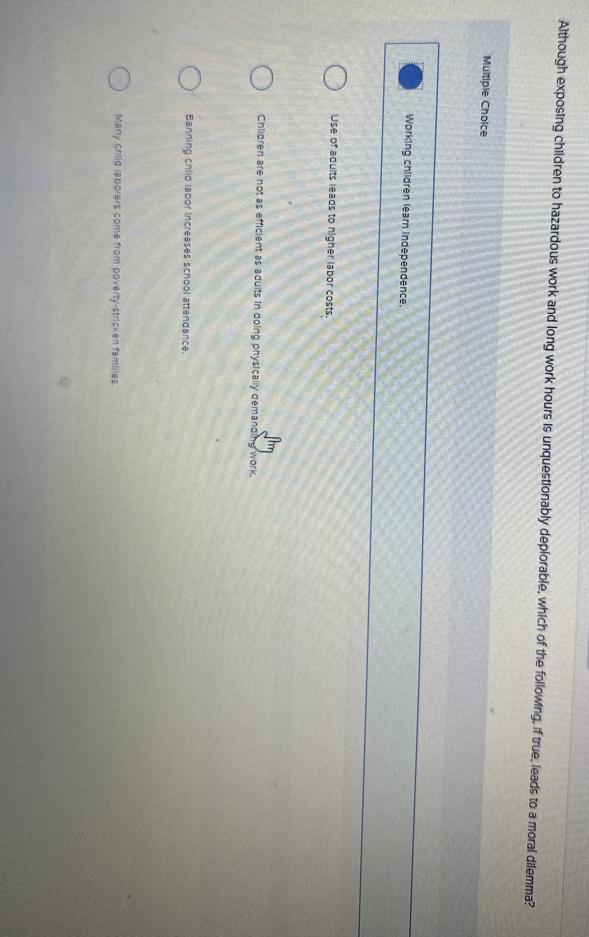 Although exposing children to hazardous work and long work hours is