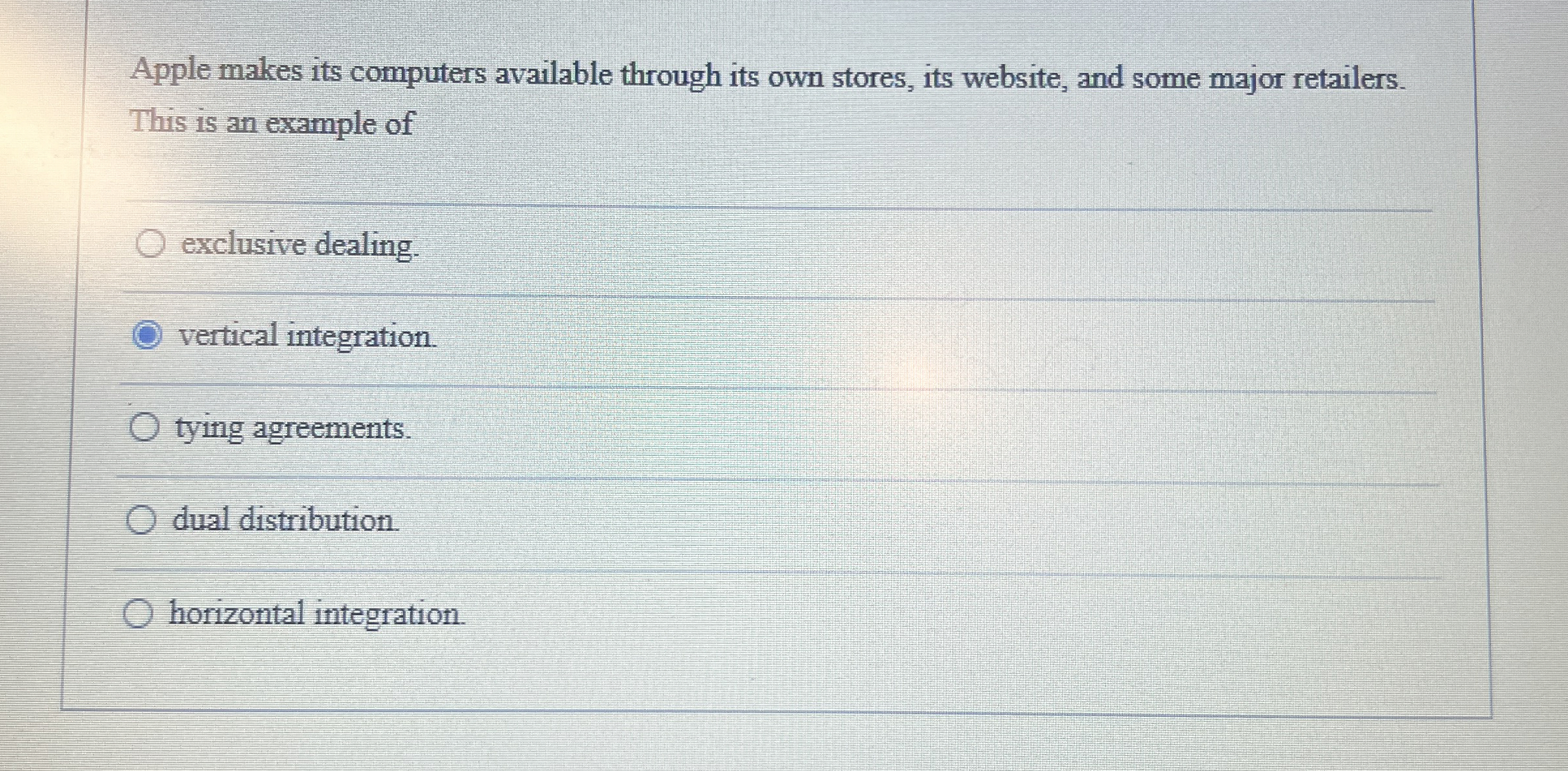  Apple makes its computers available through its own stores, its website,