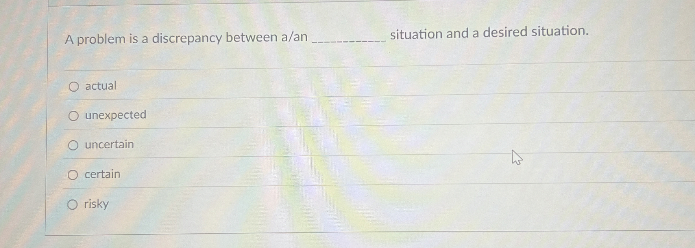  A problem is a discrepancy between a/an situation and a desired