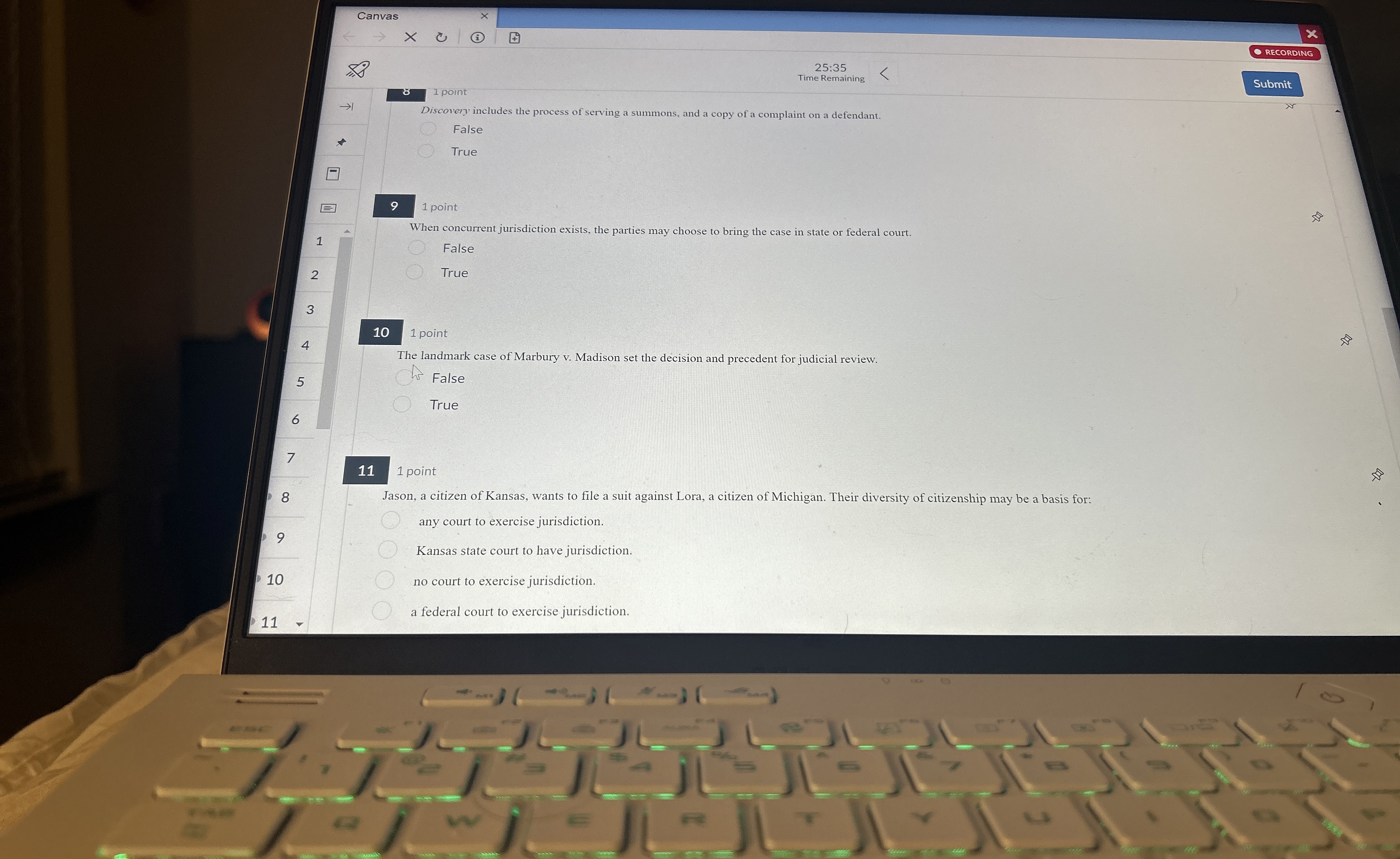  Canvas 25:35 O RECORDING Time Remaining 1 point Discovery includes the