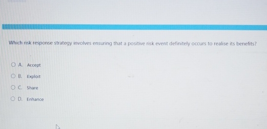  Which risk response strategy involves ensuring that a positive risk event