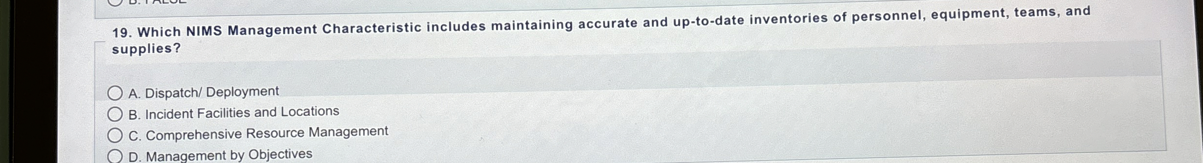  Which NIMS Management Characteristic includes maintaining accurate and up-to-date inventories of