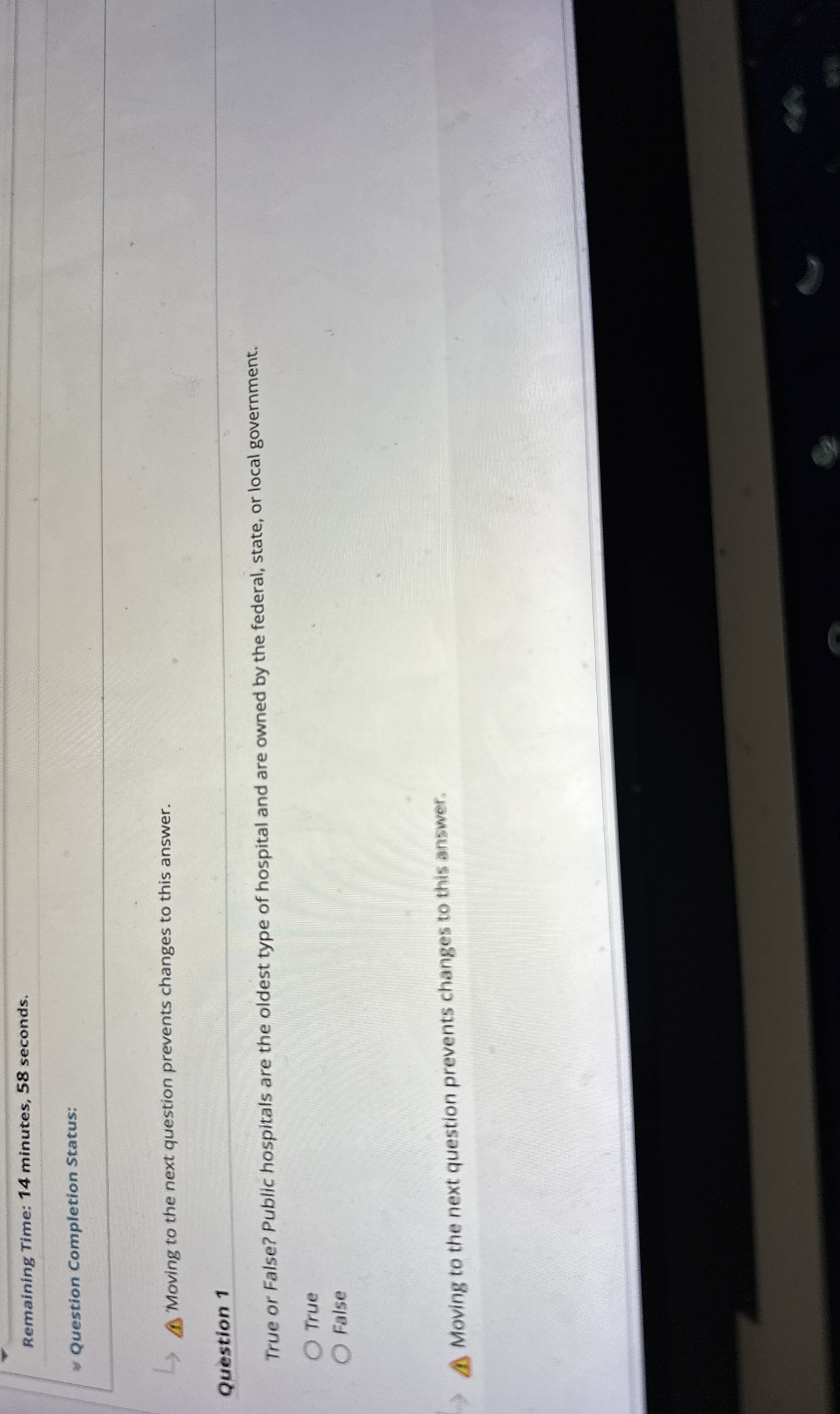  Remaining Time: 14 minutes, 58 seconds. Question Completion Status: Moving to