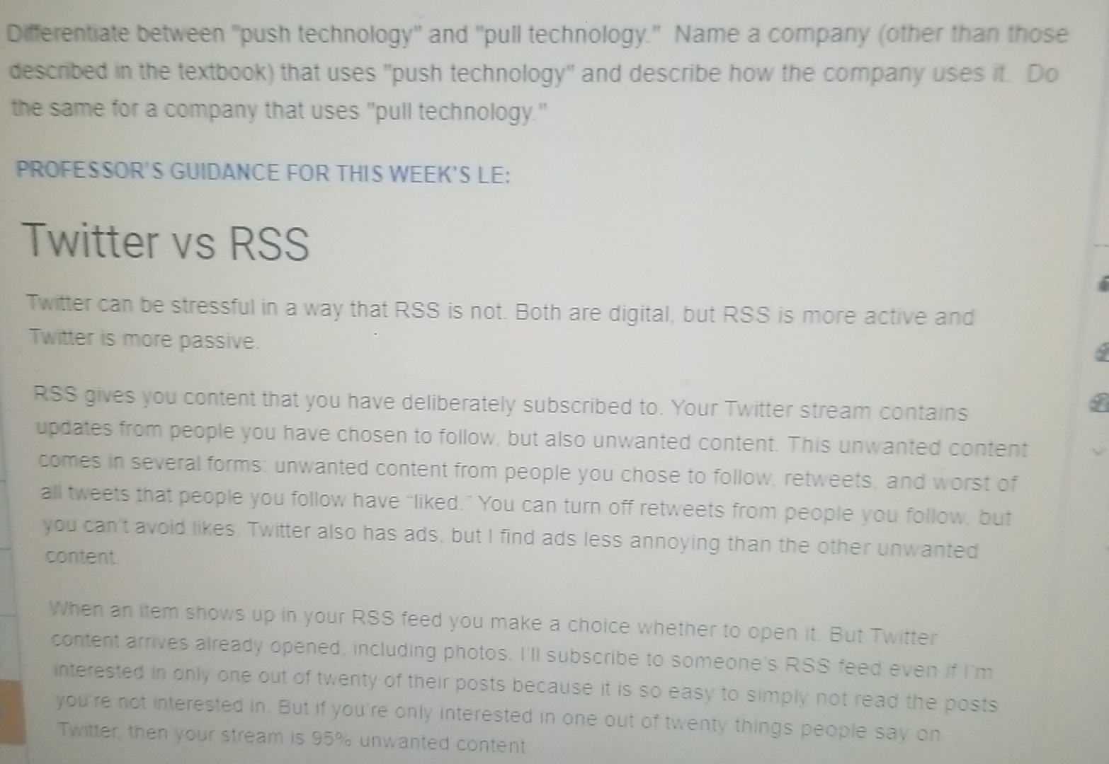  Diferentiate between "push technology" and "pull technology." Name a company (other