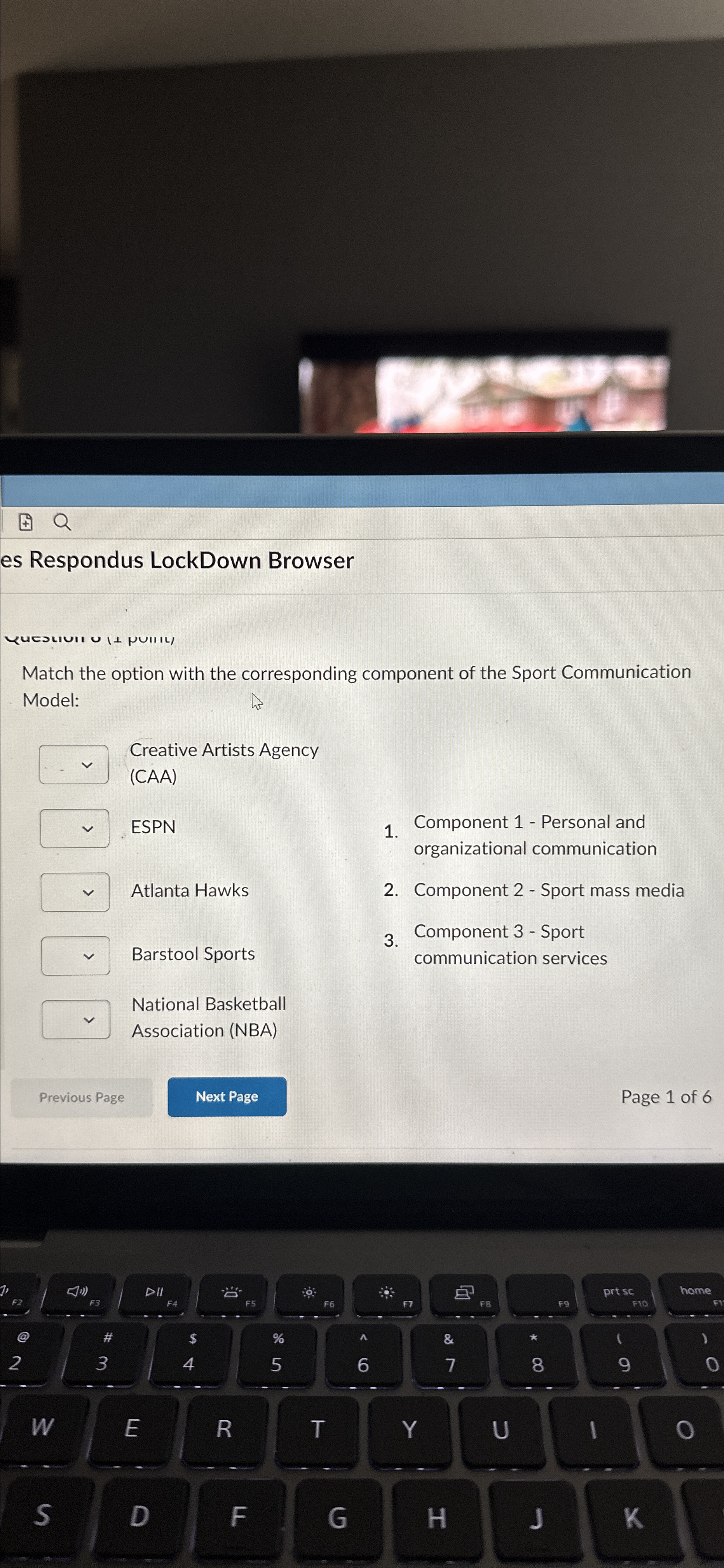  es Respondus LockDown Browser Match the option with the corresponding component