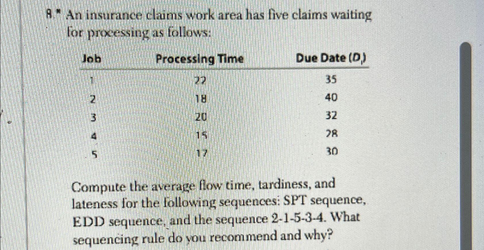  A.* An insurance claims work area has five claims waiting for