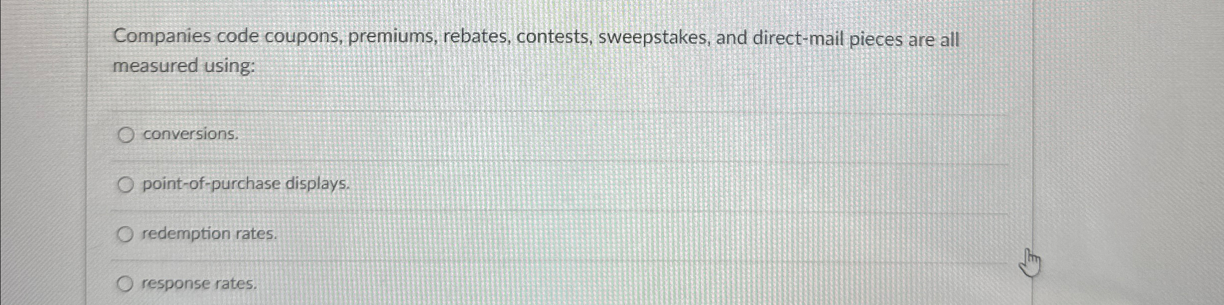  Companies code coupons, premiums, rebates, contests, sweepstakes, and direct-mail pieces are