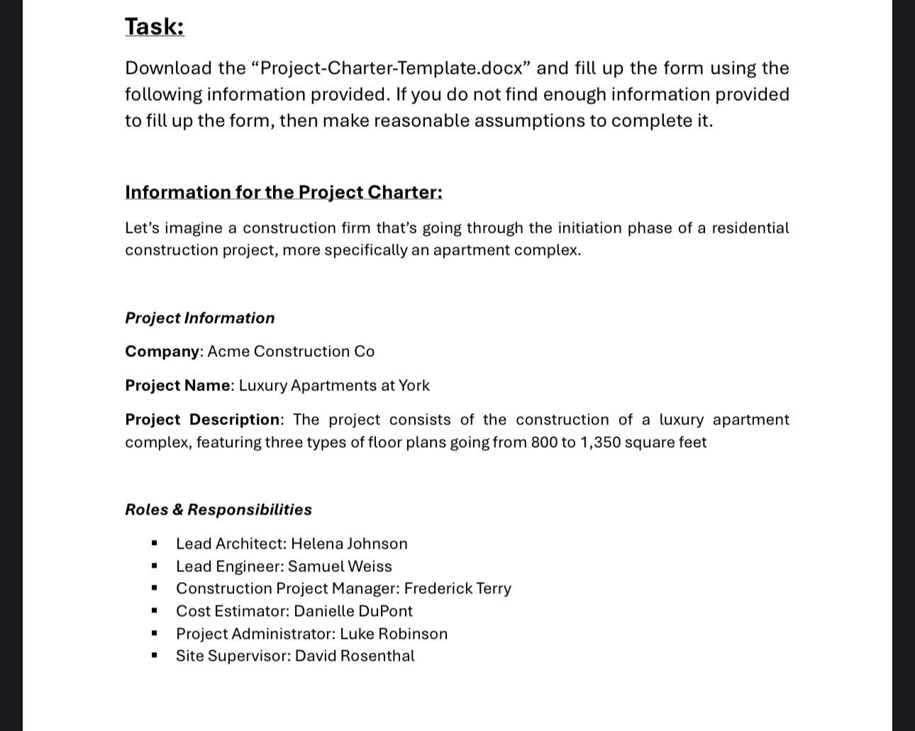  Task: Download the "Project-Charter-Template.docx" and fill up the form using the
