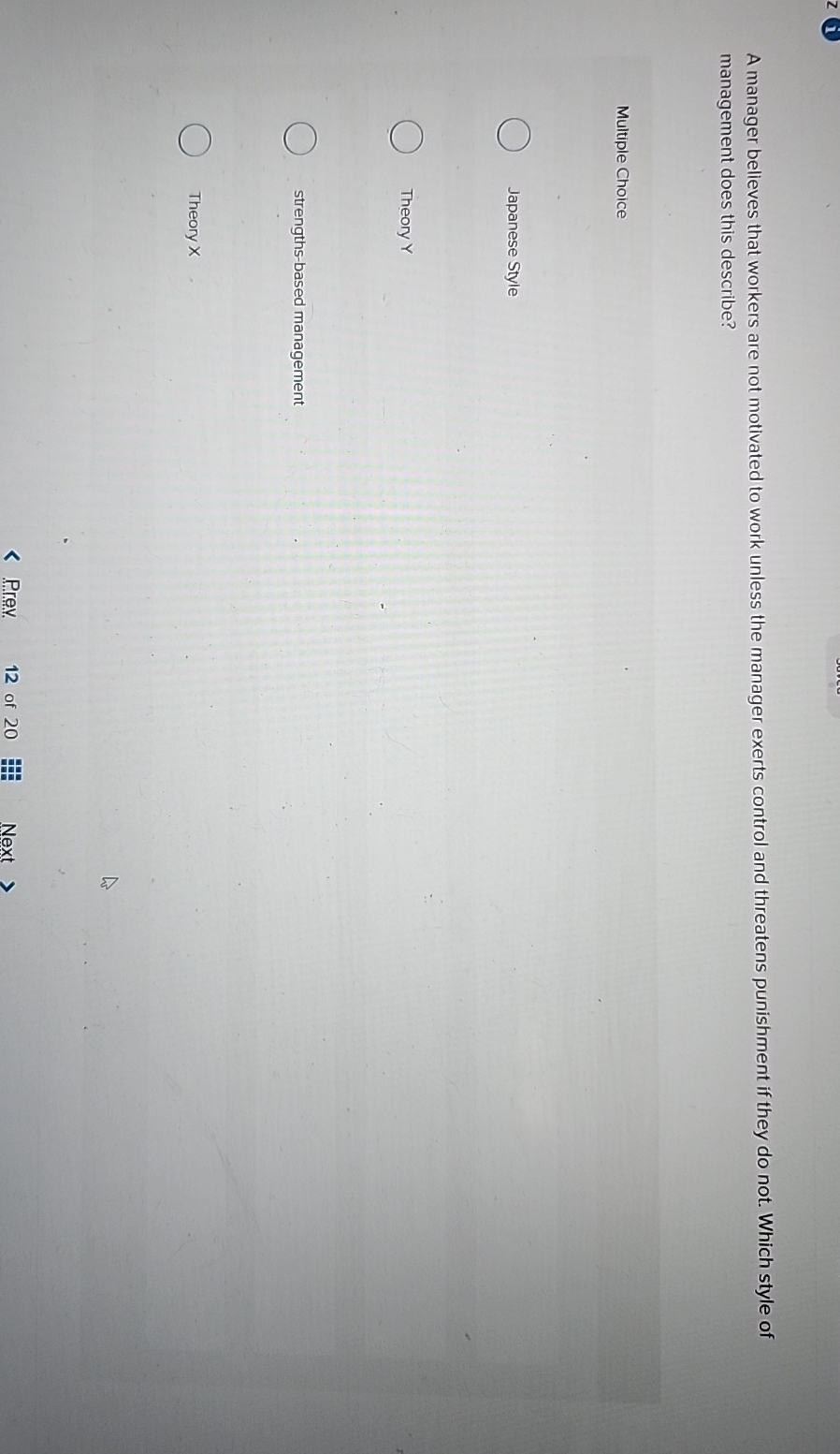  z (i) A manager believes that workers are not motivated to