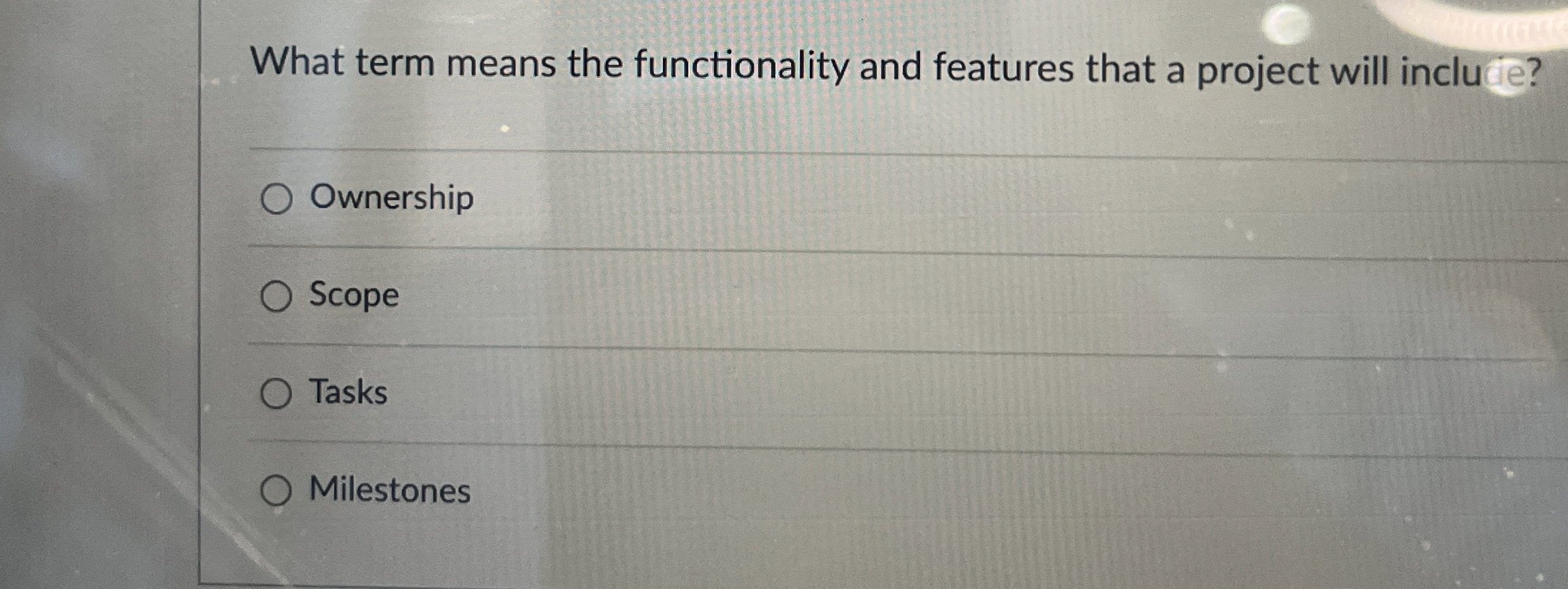  What term means the functionality and features that a project will