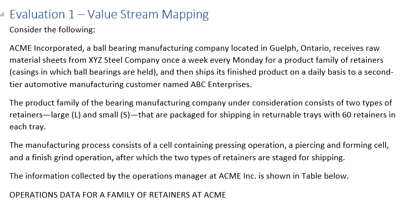  Assignment 1. Create a Value Stream Map for ACME Inc 2.