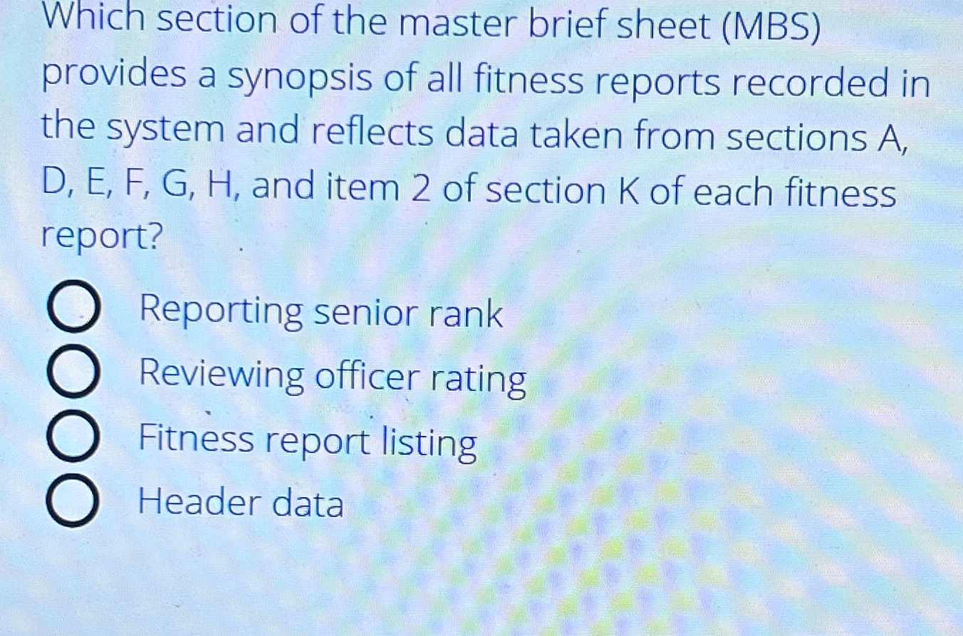  Which section of the master brief sheet (MBS) provides a synopsis