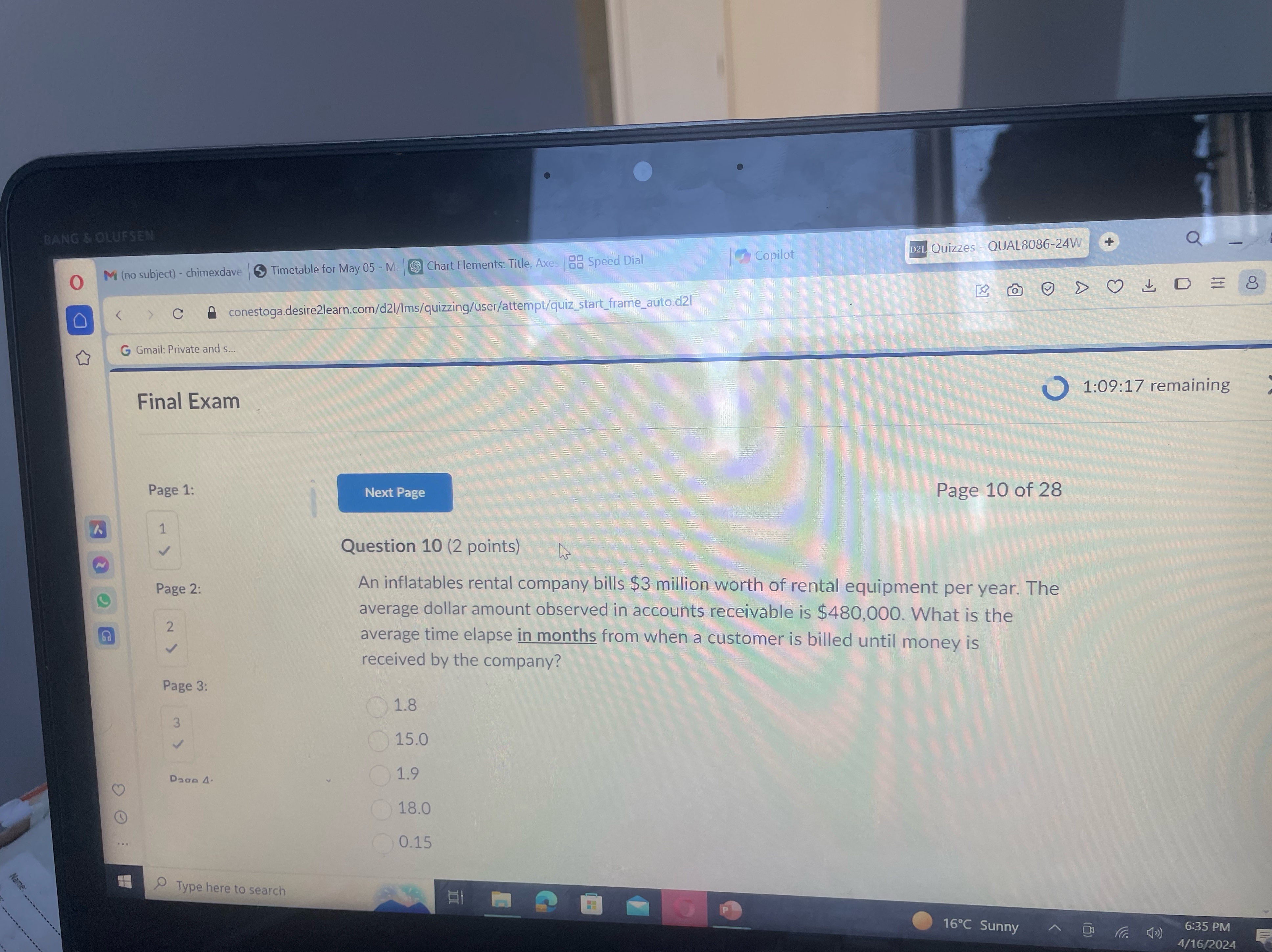 G Gmail: Private and s. Final Exam 1:09:17 remaining Page 1: