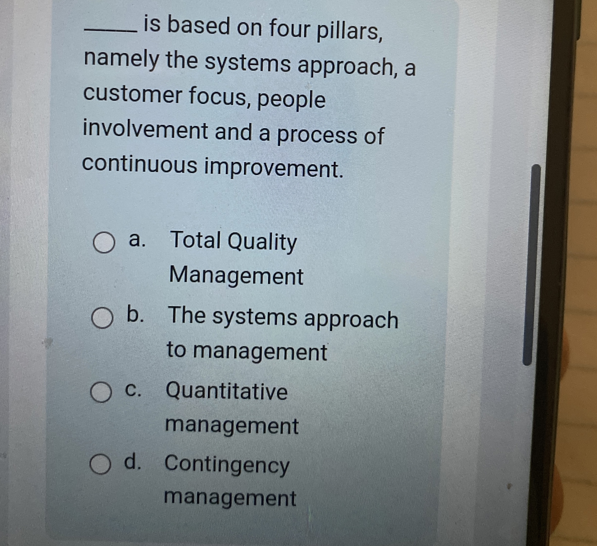  q, is based on four pillars, namely the systems approach, a