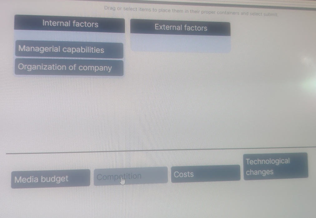  Drag or select items to place them in their proper containers