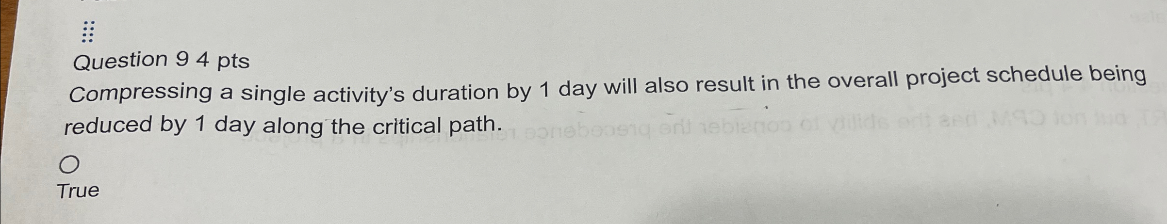  Question 94 pts Compressing a single activity's duration by 1 day