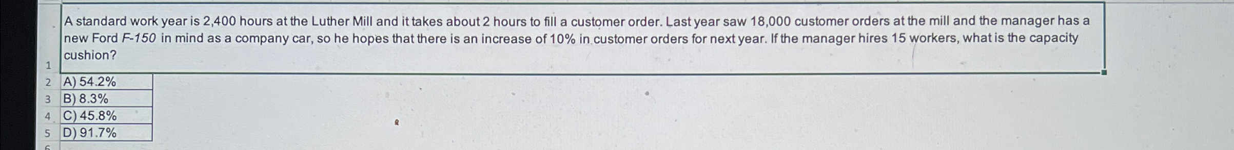  A standard work year is 2,400 hours at the Luther Mill