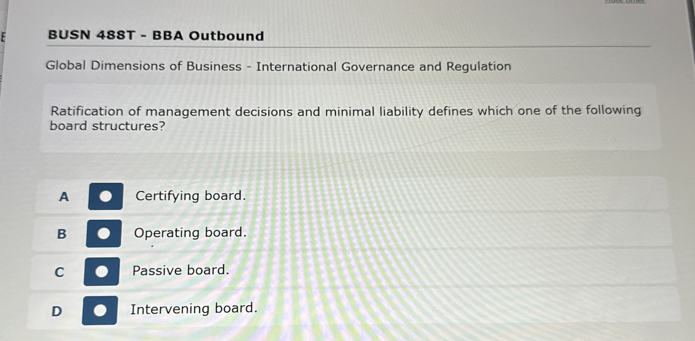  BUSN 488T - BBA Outbound Global Dimensions of Business - International