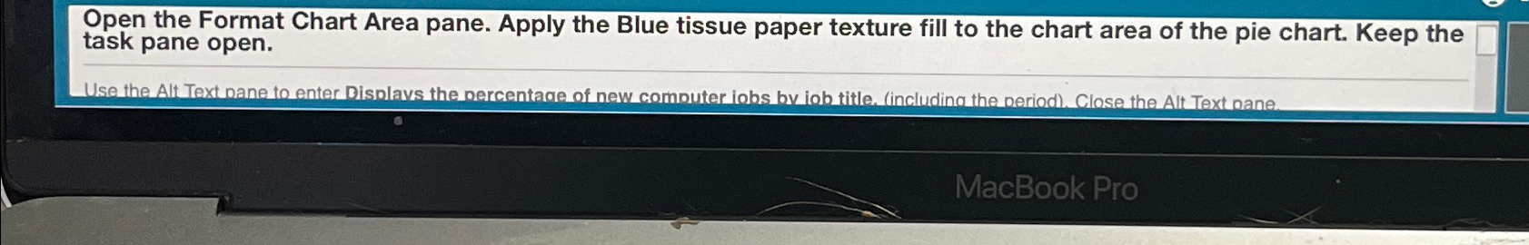  Open the Format Chart Area pane. Apply the Blue tissue paper