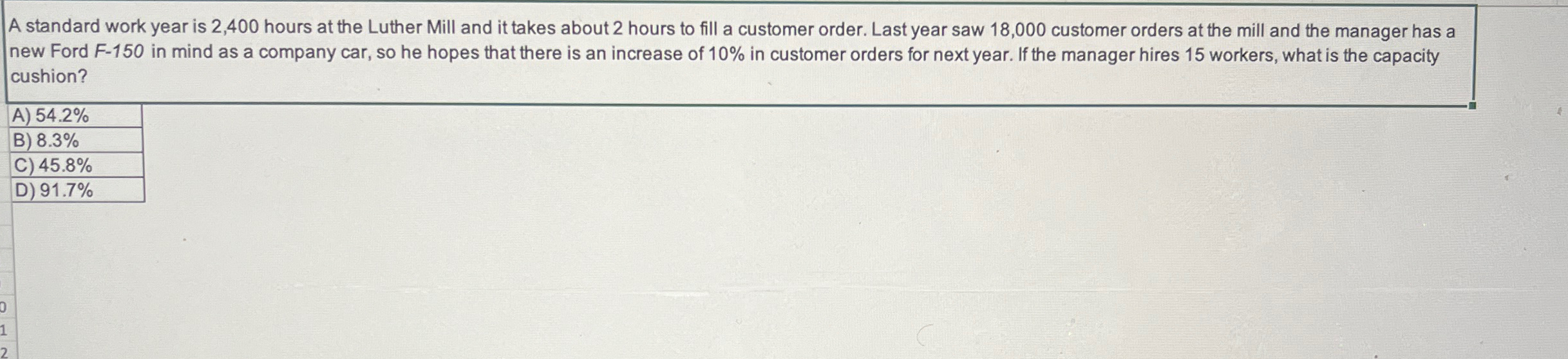  A standard work year is 2,400 hours at the Luther Mill