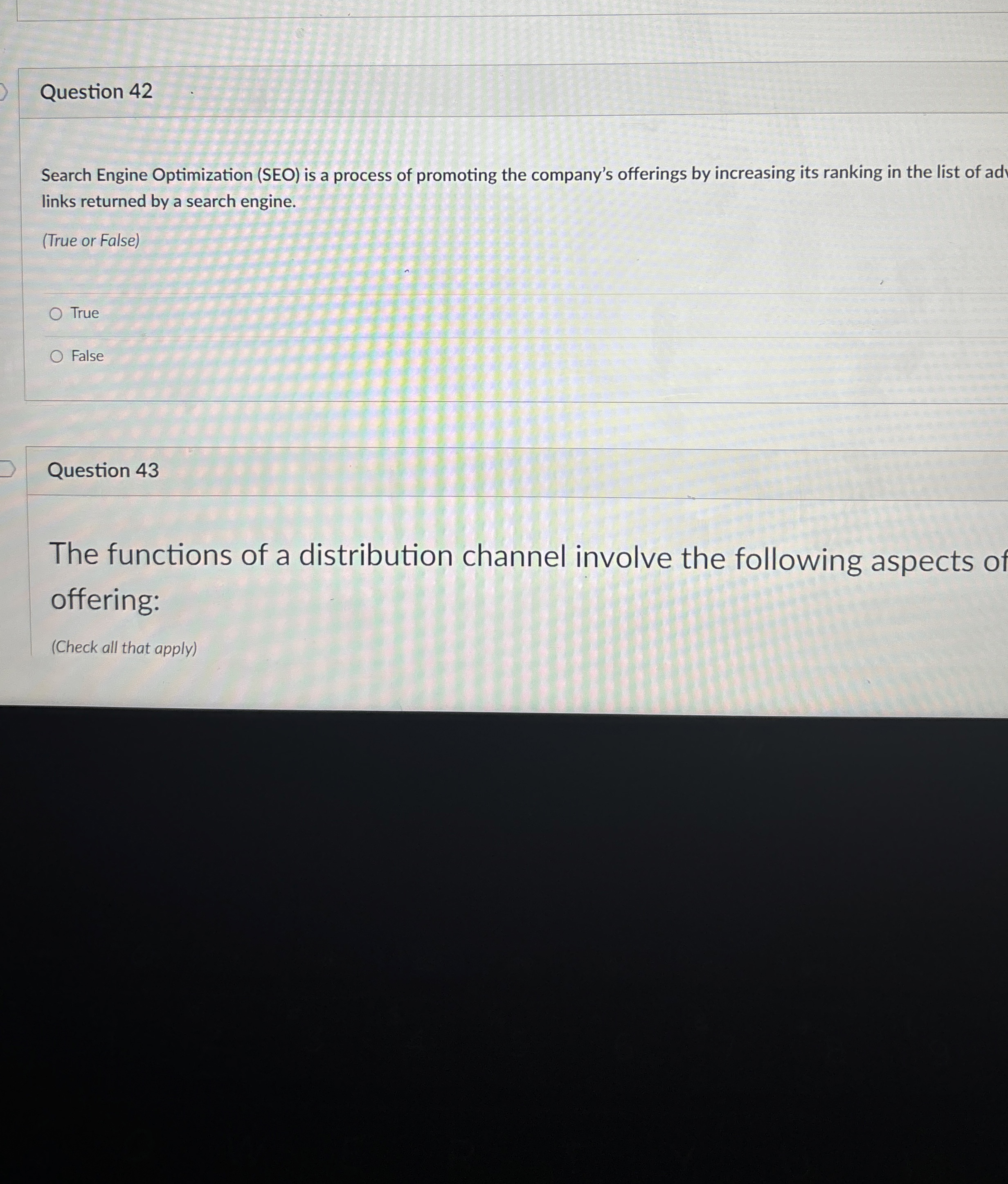  Question 42 Search Engine Optimization (SEO) is a process of promoting