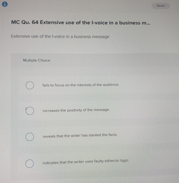  (i) MC Qu.64 Extensive use of the I-voice in a business