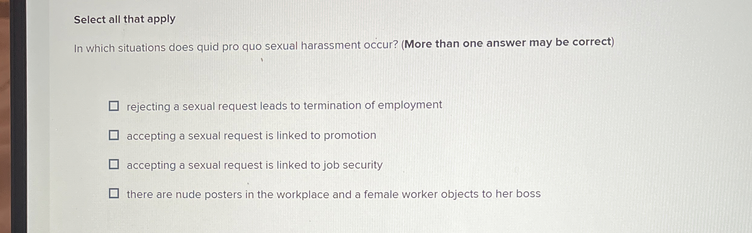  Select all that apply In which situations does quid pro quo