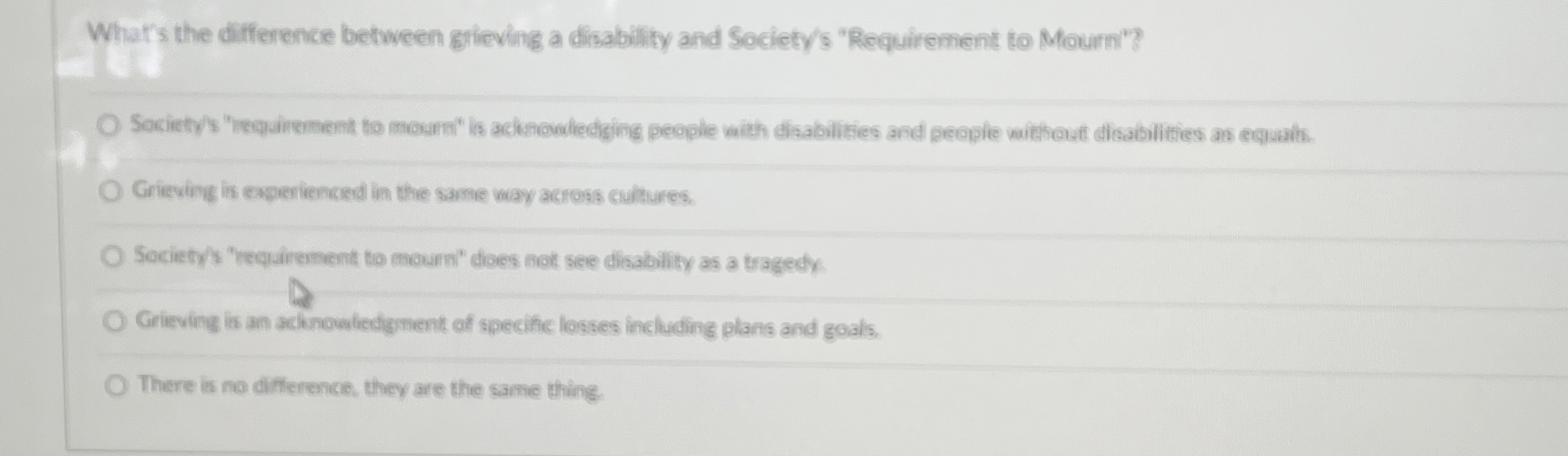  What's the difference between grieving a disability and Society/s "Requirement to