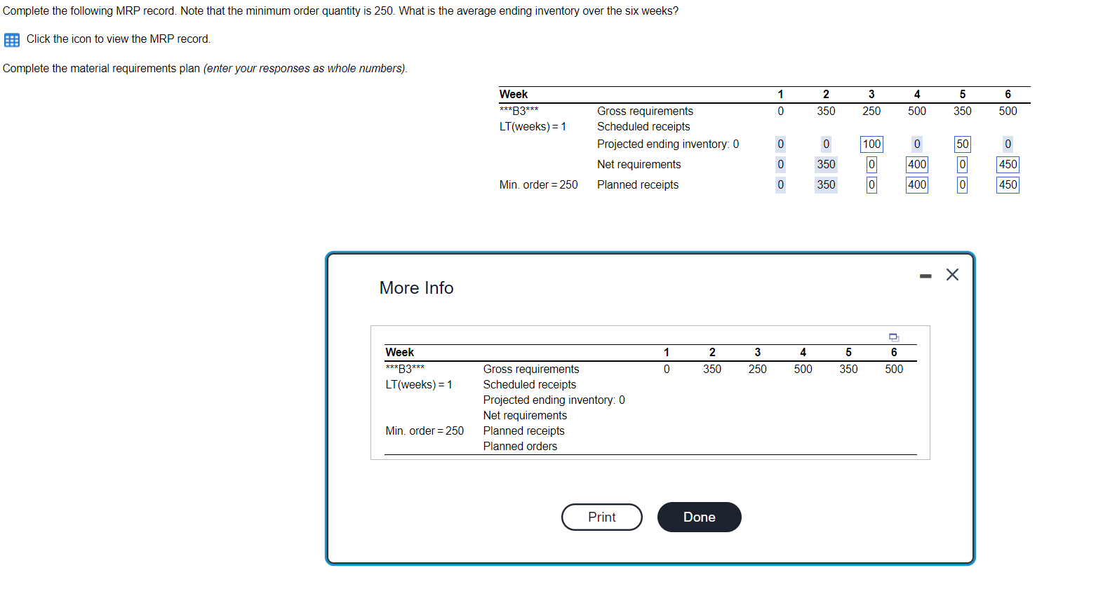  finish the table Complete the following MRP record. Note that the