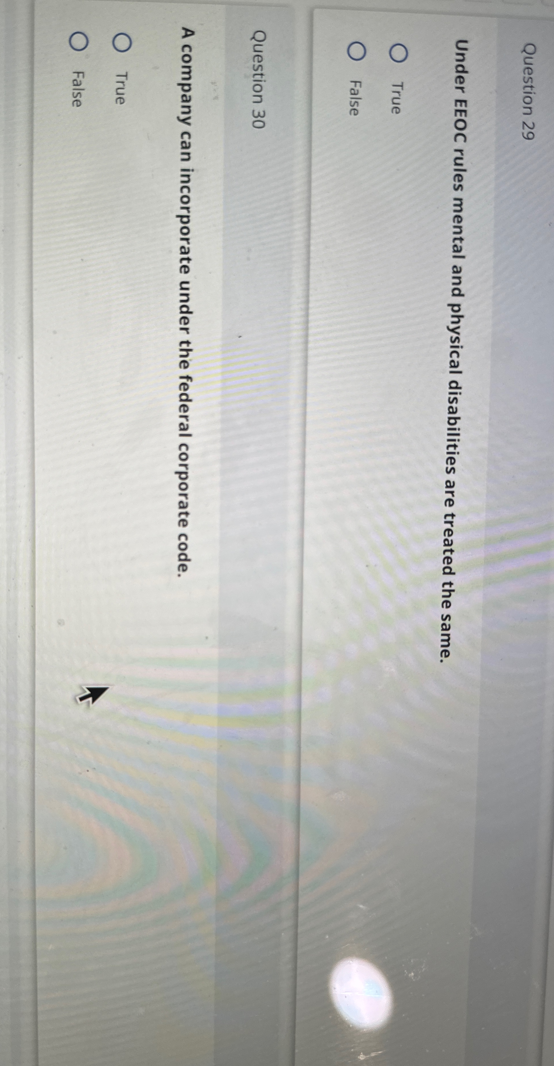  Question 29 Under EEOC rules mental and physical disabilities are treated