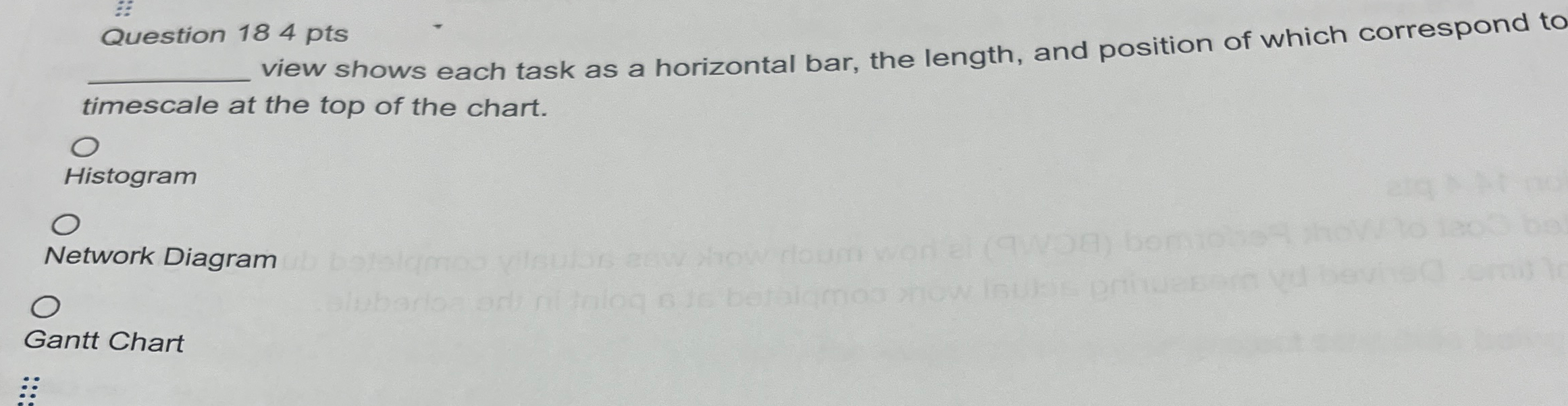  Question 184 pts view shows each task as a horizontal bar,