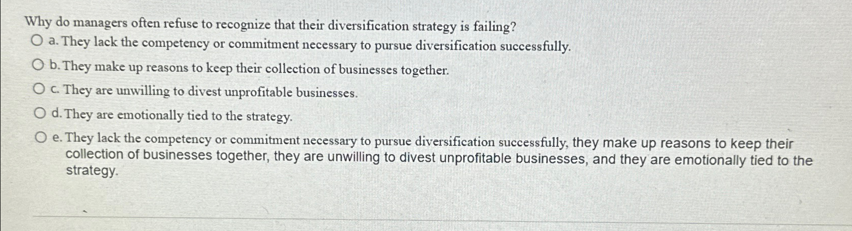 Why do managers often refuse to recognize that their diversification strategy