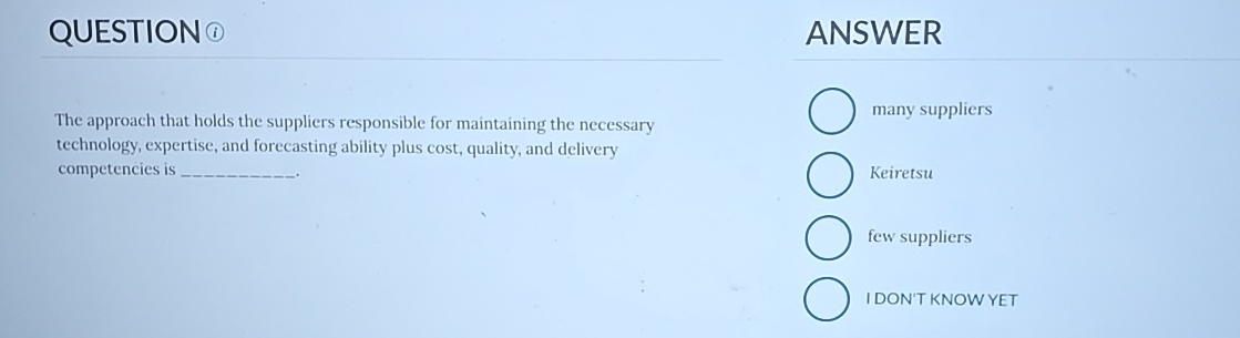  QUESTION (1) ANSWER The approach that holds the suppliers responsible for