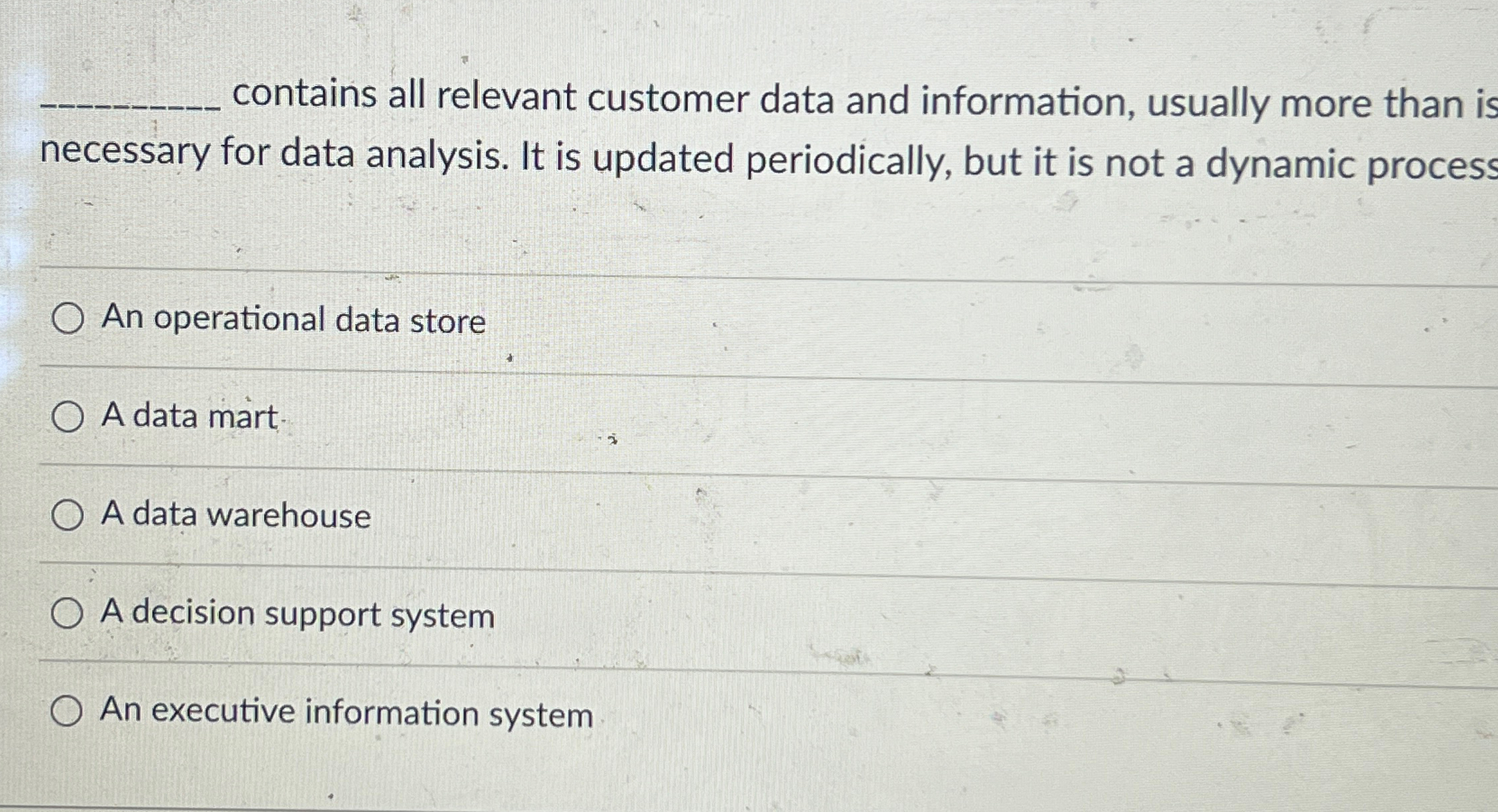  contains all relevant customer data and information, usually more than is