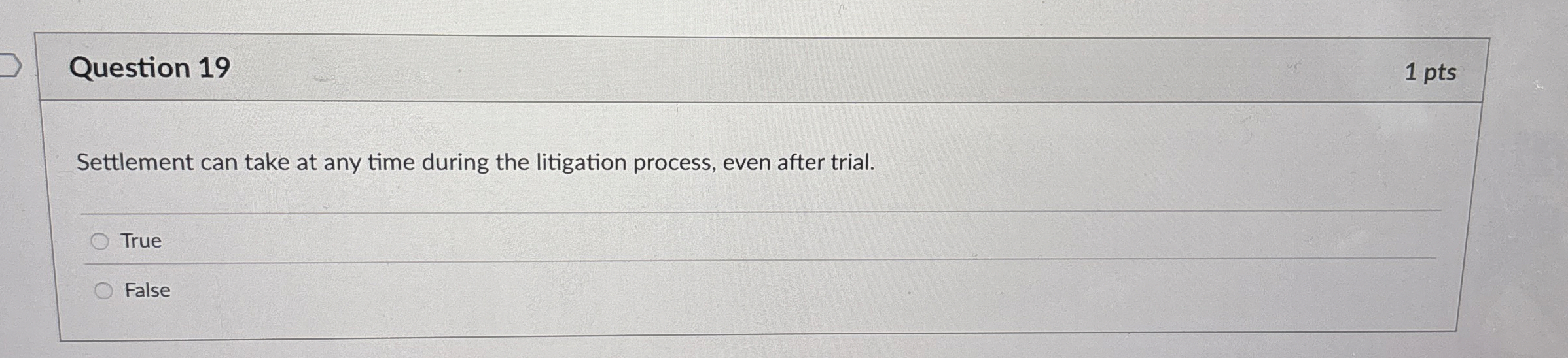  Question 19 Settlement can take at any time during the litigation