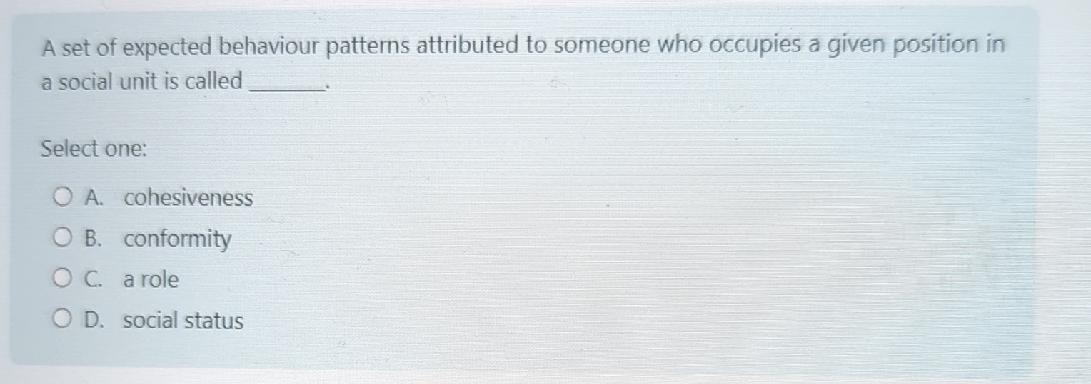 A set of expected behaviour patterns attributed to someone who occupies