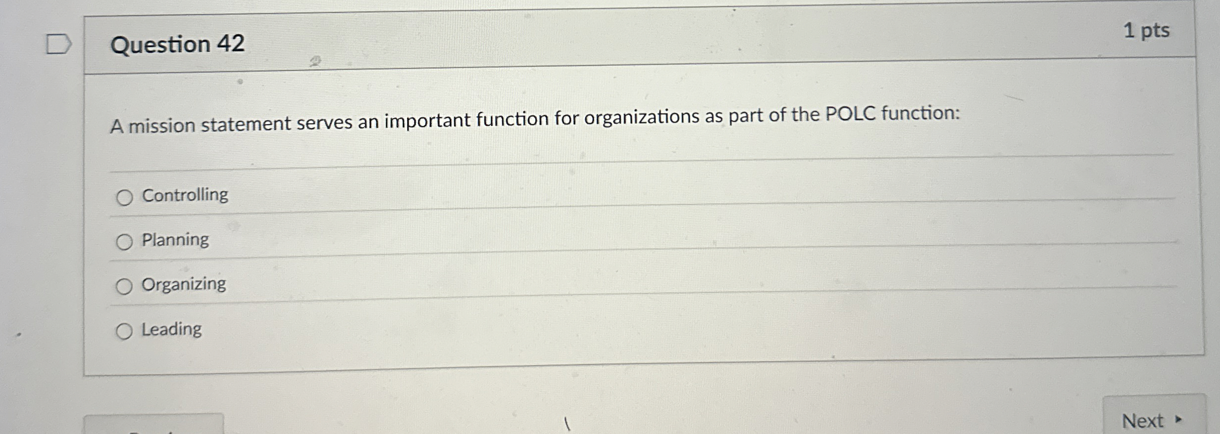  Question 42 A mission statement serves an important function for organizations