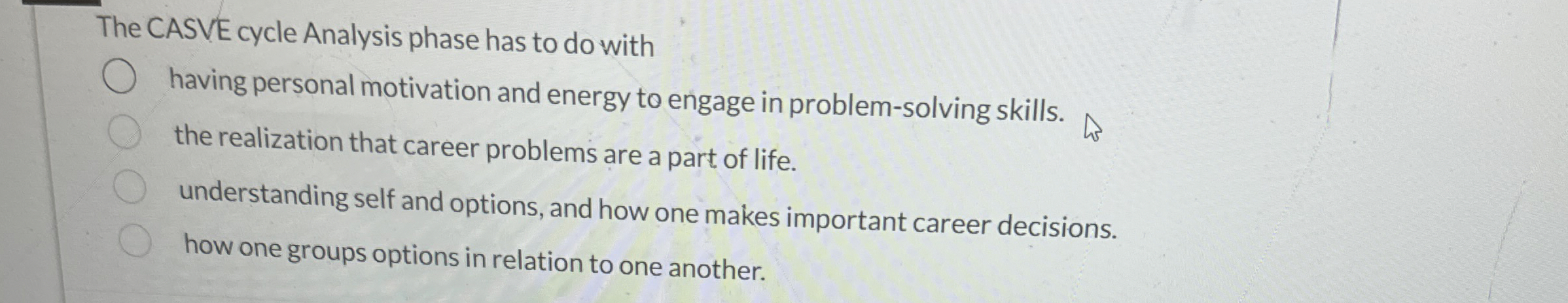  The CASVE cycle Analysis phase has to do with having personal