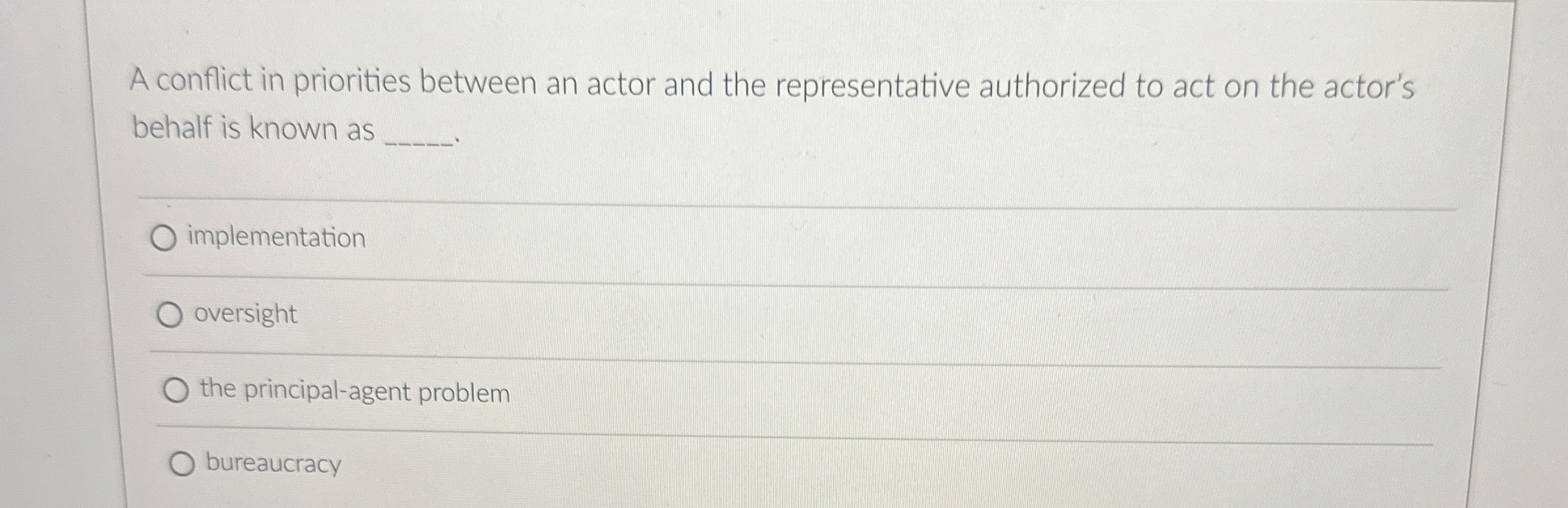  A conflict in priorities between an actor and the representative authorized