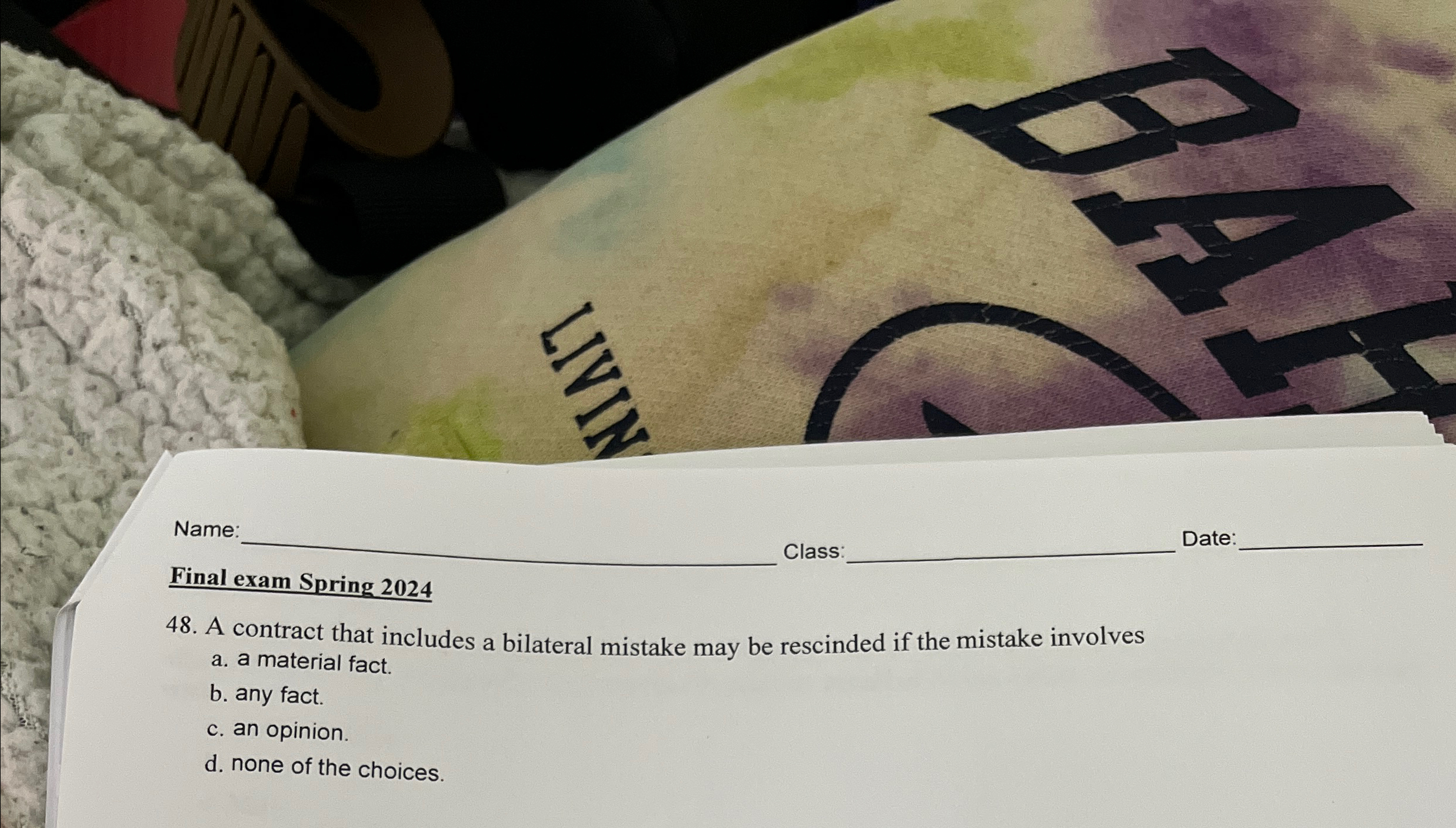  48. A contract that includes a bilateral mistake may be rescinded