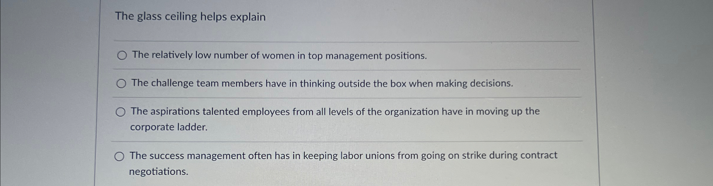  The glass ceiling helps explain q, The relatively low number of