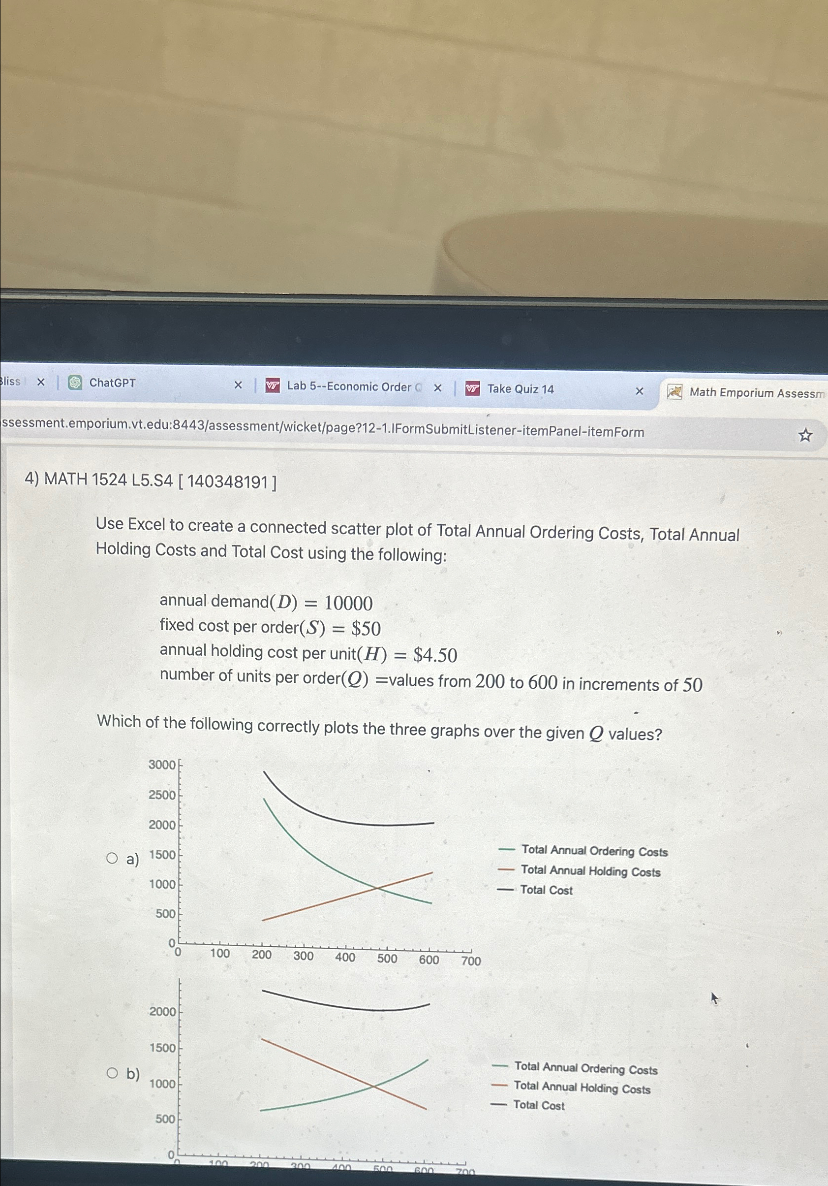  ChatGPT Lab 5--Economic Order C Take Quiz 14 Math Emporium Assessm