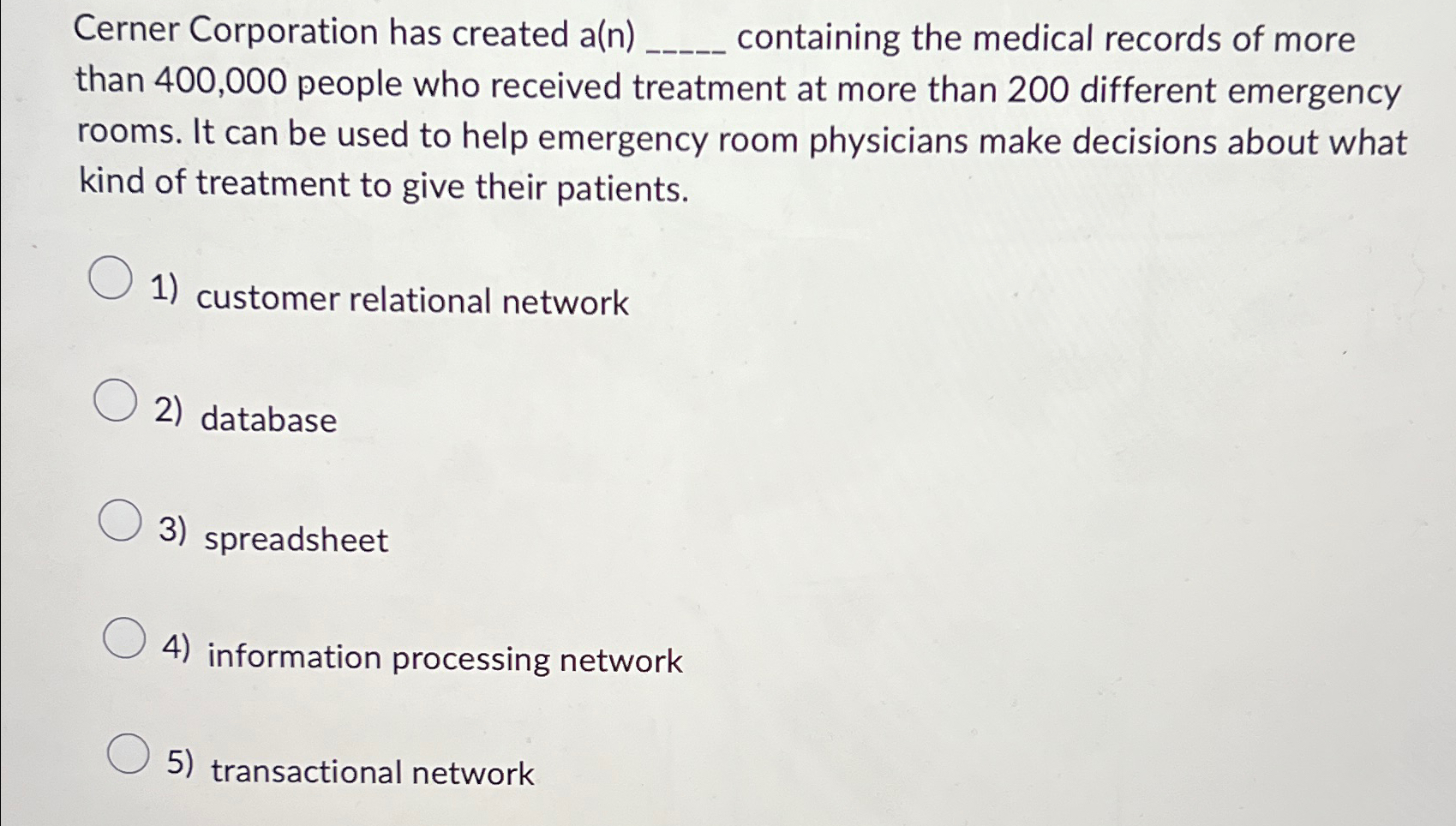  Cerner Corporation has created a(n)q, containing the medical records of more