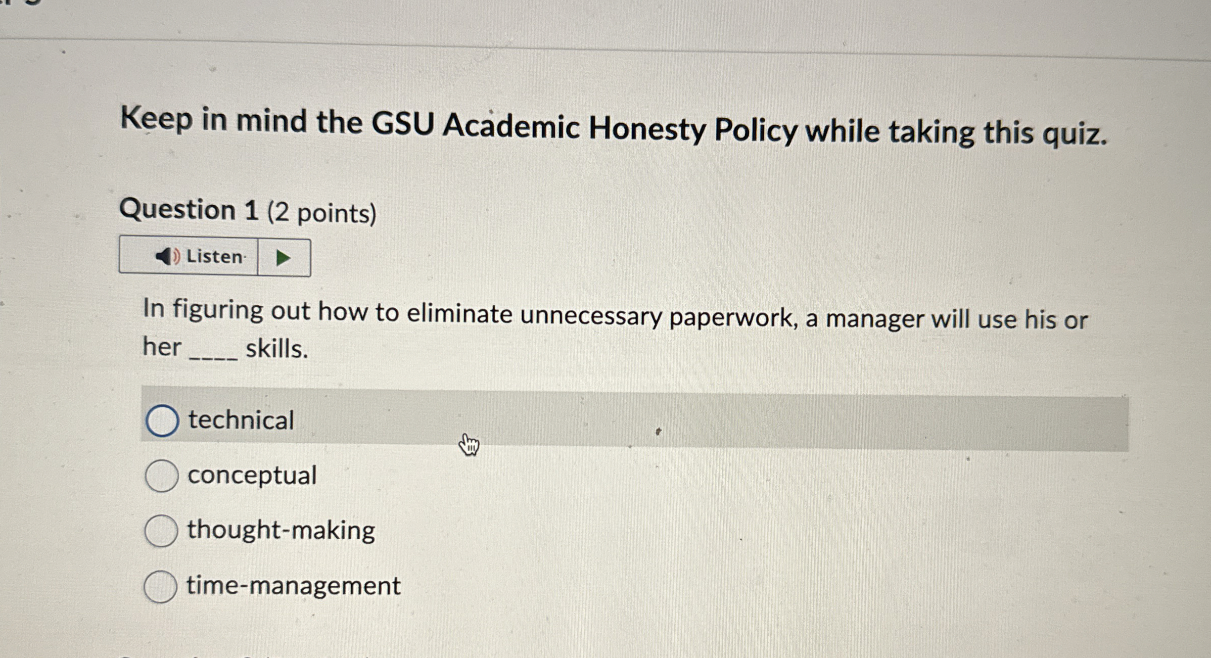  Keep in mind the GSU Academic Honesty Policy while taking this