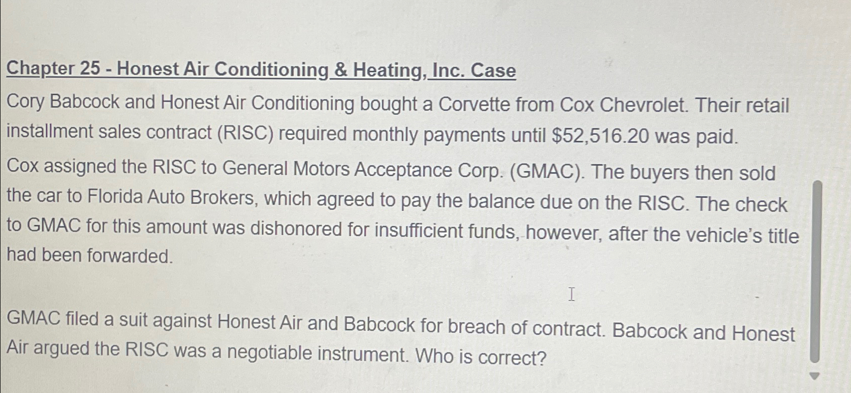  Chapter 25- Honest Air Conditioning & Heating, Inc. Case Cory Babcock