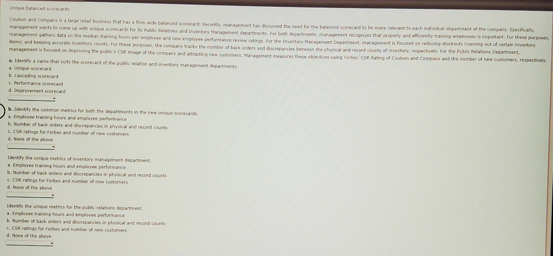  Unique balanced scorecards a. Identify a name that suits the scorecard