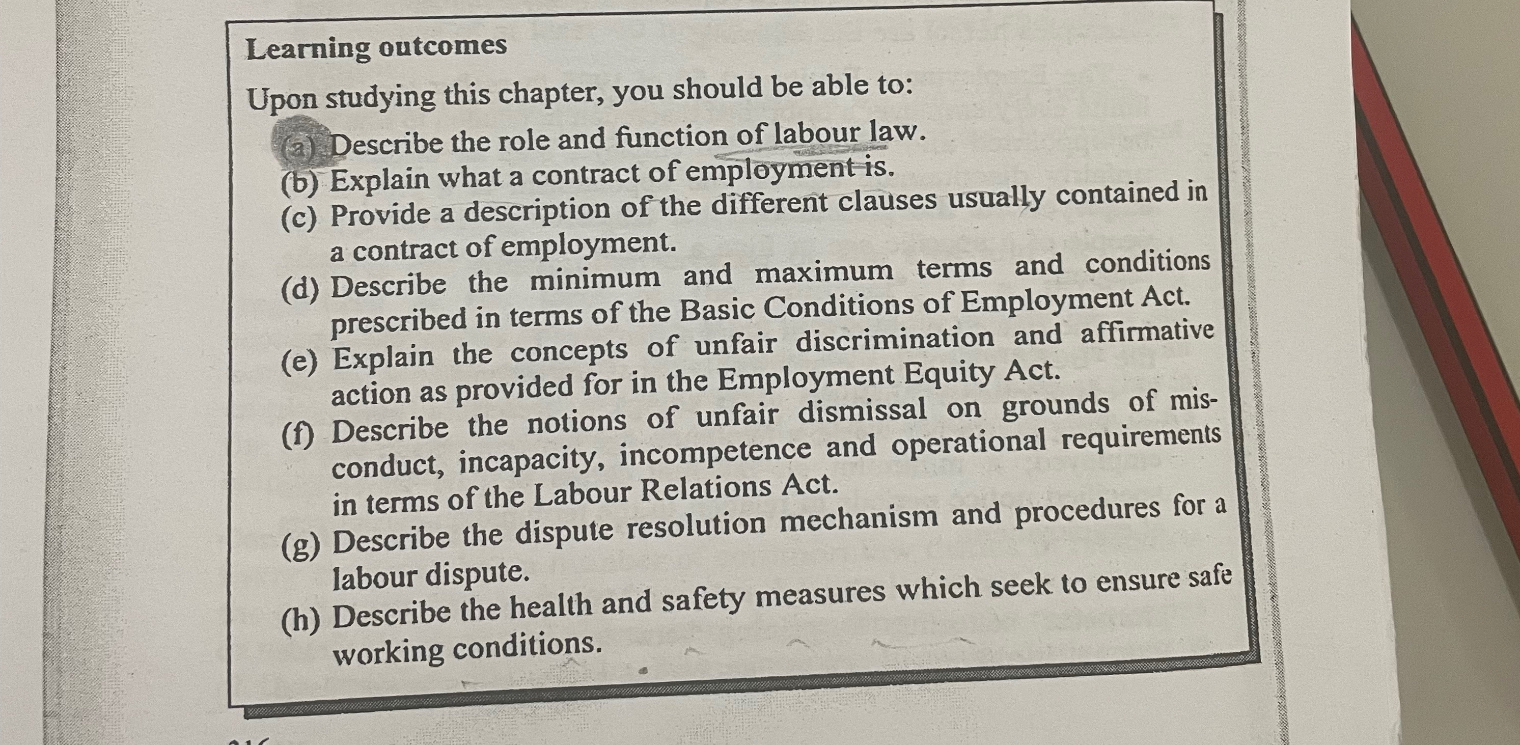  Learning outcomes Upon studying this chapter, you should be able to:
