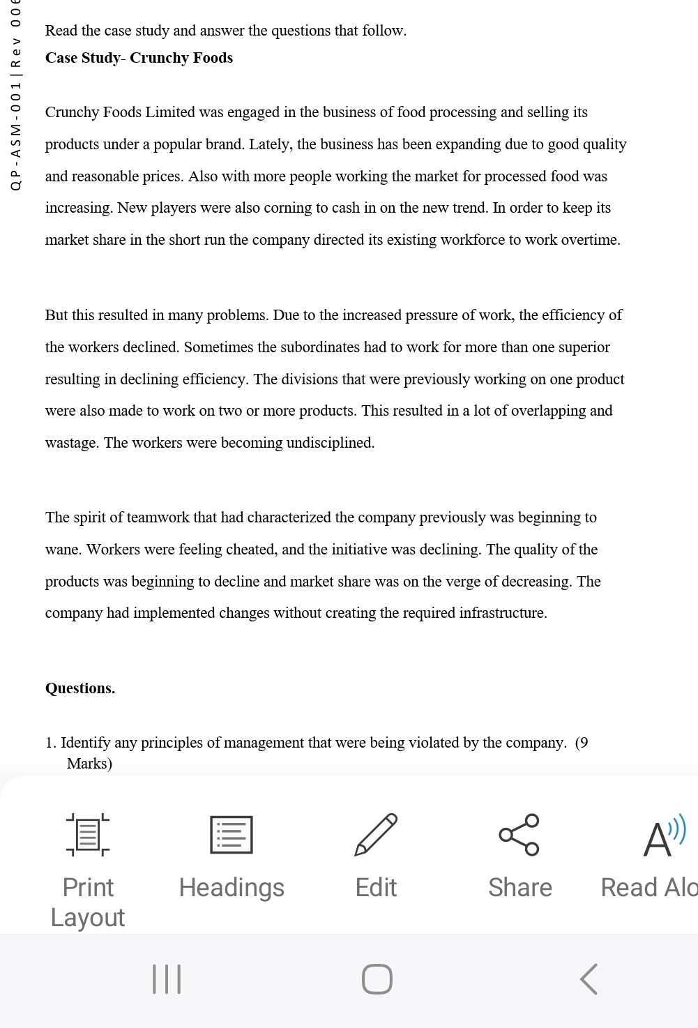  Read the case study and answer the questions that follow. Case