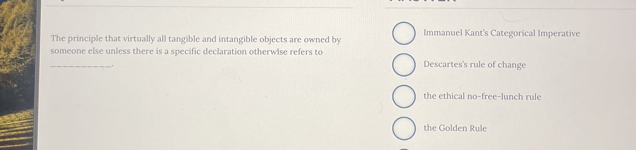  The principle that virtually all tangible and intangible objects are owned