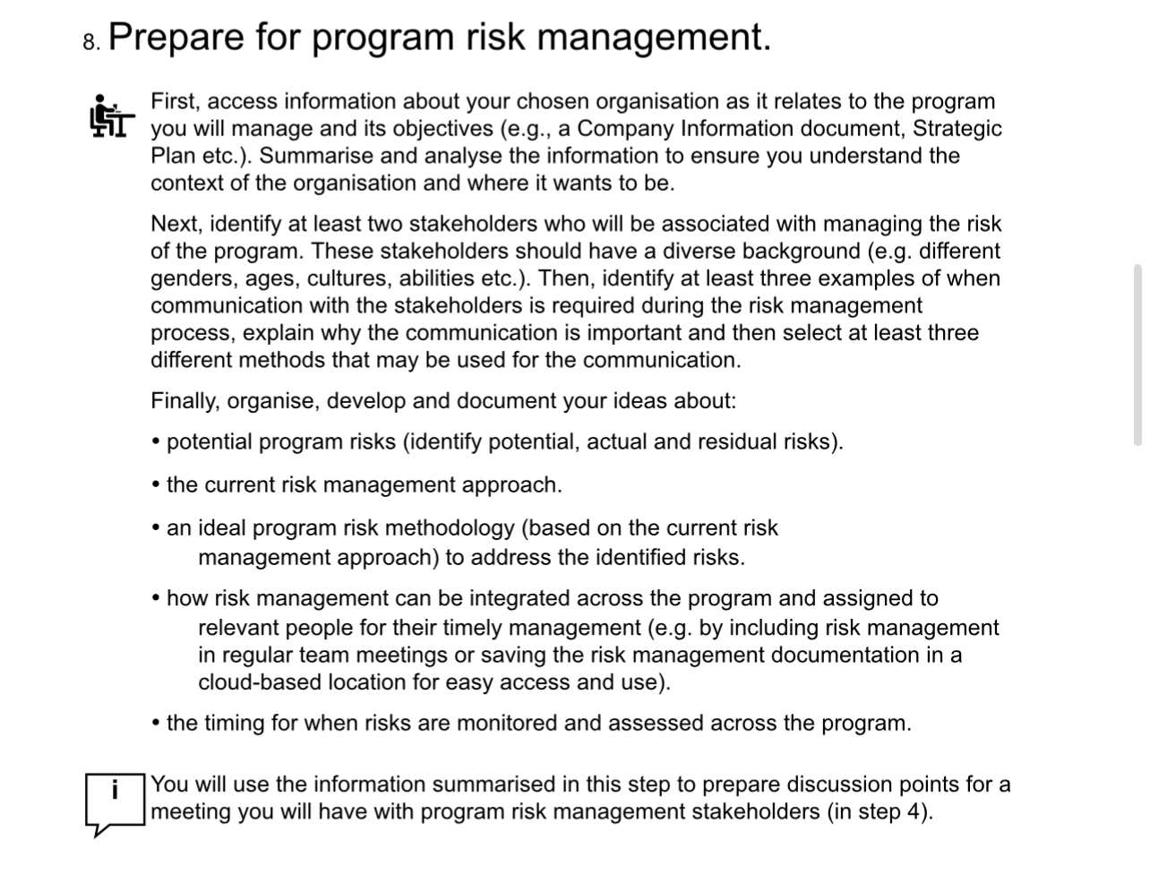  Prepare for program risk management. First, access information about your chosen